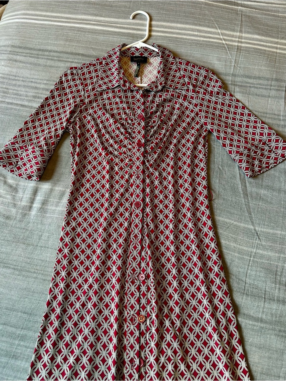 Laundry By Shelli Segal Red and White Geometric Button-Front Tunic Dress